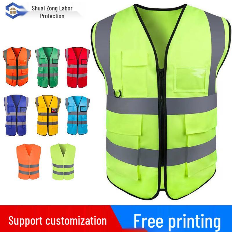 Breathable Mesh Multi-Pocket Reflective Safety Vest for Outdoor Construction Basic Velcro