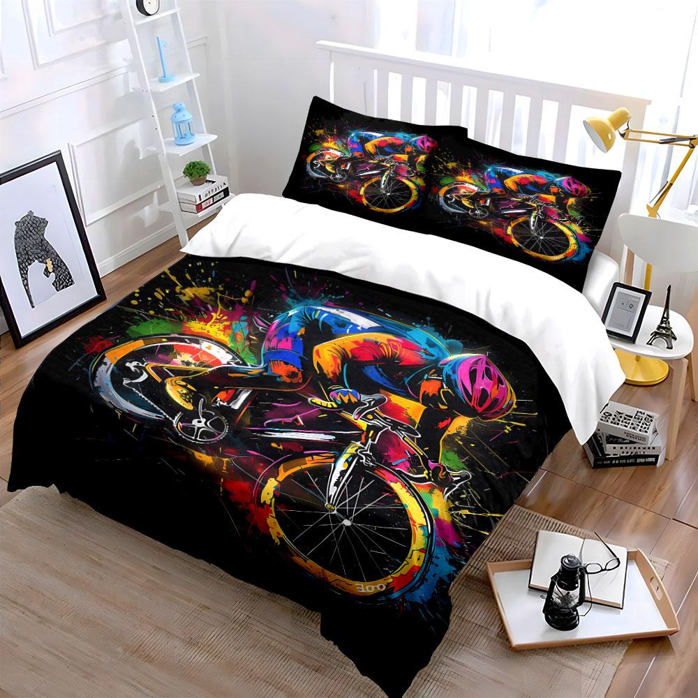 Cyclist with colorful splashes. Bedding sets Duvet cover sets Duvet covers Pillowcases(1* Duvet Cover 2* Pillowcases without duvet insert)