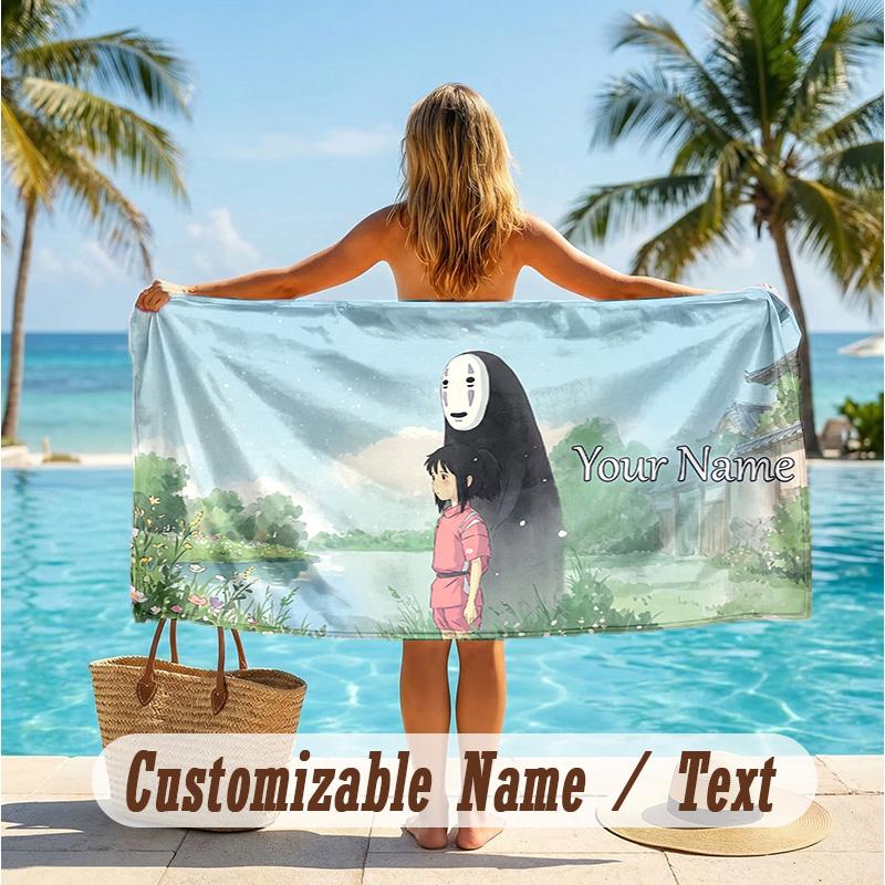 Custom Text Beach Towel, Soft Absorbent Swimming Multi-use TowelSpirited Away
