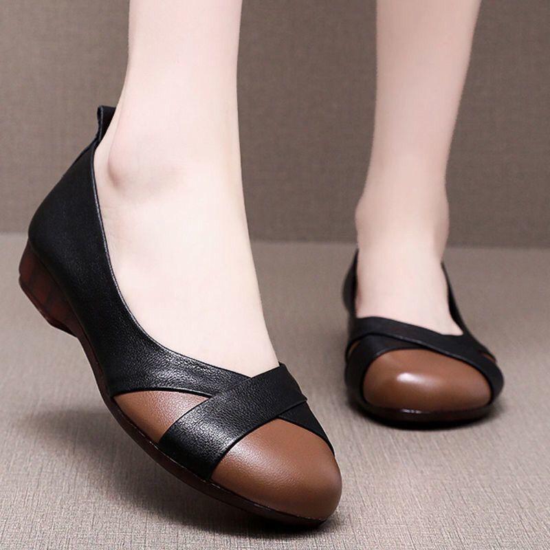 2025 spring and autumn new Doudou shoes retro women's single shoes beef tendon soft sole comfortable shallow mouth mother shoes super soft casual shoe