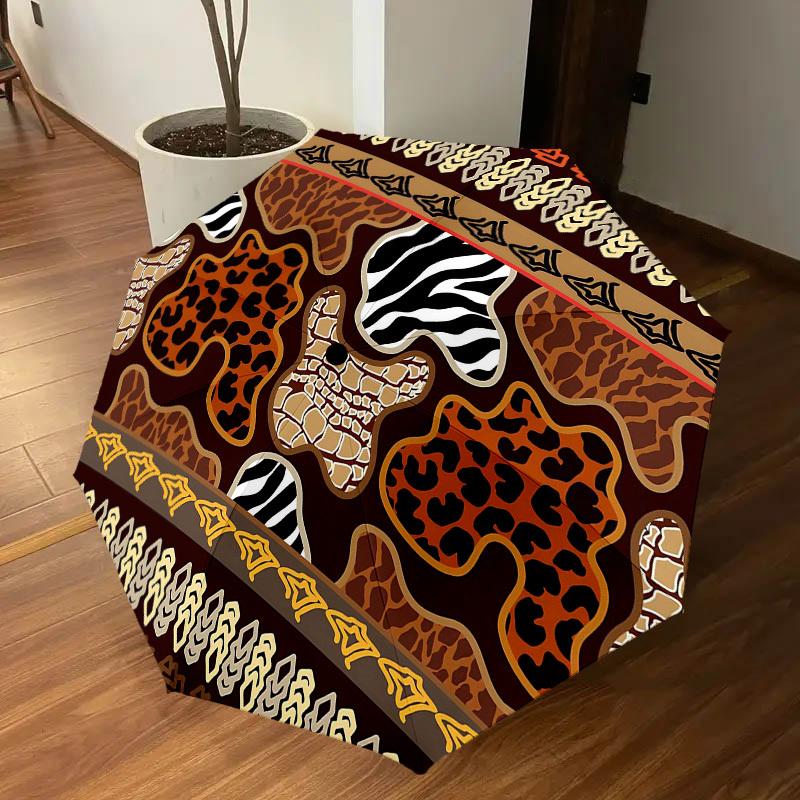 1PC Leopard Print Zebra Stripes Umbrella-8-Rib Reinforced Portable Folding Travel Suitable for All Seasons Outdoor Daily Use-G367
