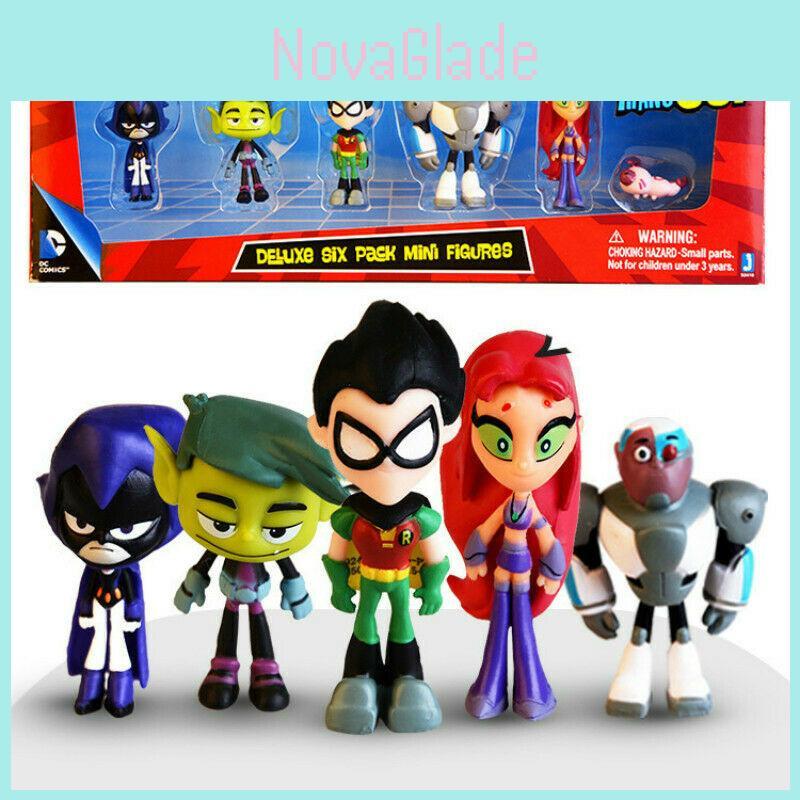 סט דמויות צבעוני של Teen Titans Go הכולל את רובין, רייבן, ביסט בוי, סטארפייר - פריטי אספנות