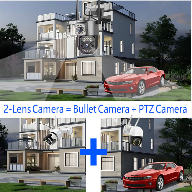 Cámara de vigilancia WiFi de doble lente 4K, 8MP, PTZ, HD 360, protección de seguridad, inteligente, inalámbrica, visión nocturna, CCTV, IP, V380 Pro, UE
