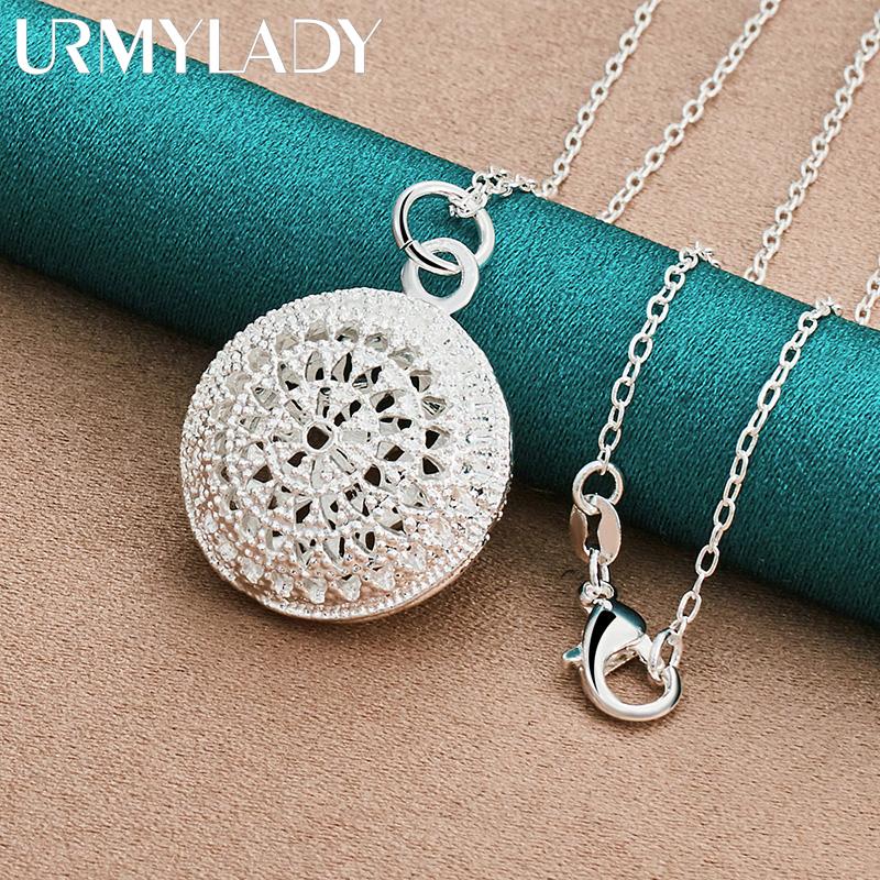 URMYLADY 925 Sterling Silver Hollow Round 40-75cm Pendant Necklace For Women Fashion Jewelry