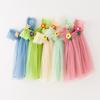 Children's New Children's Dress Three-dimensional Flower Flying Sleeve Dress Flower Child Mesh Shaggy Dress Girls Slip Dress