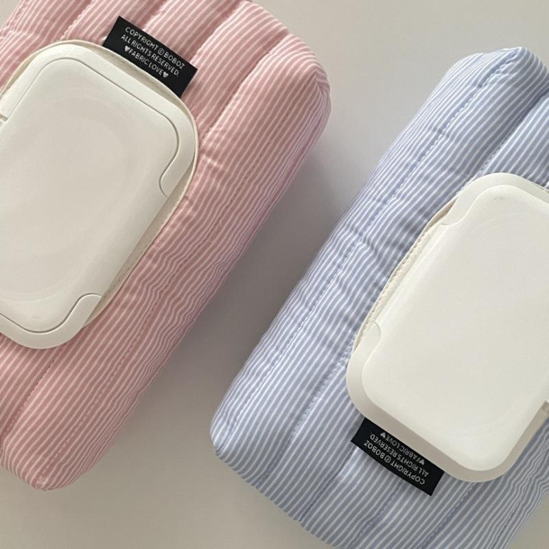 New Striped Quilted Wet Wipe Pouch Portable Pull Out Tissue Bag Multipurpose Wet Tissue Case Living Room Organizer