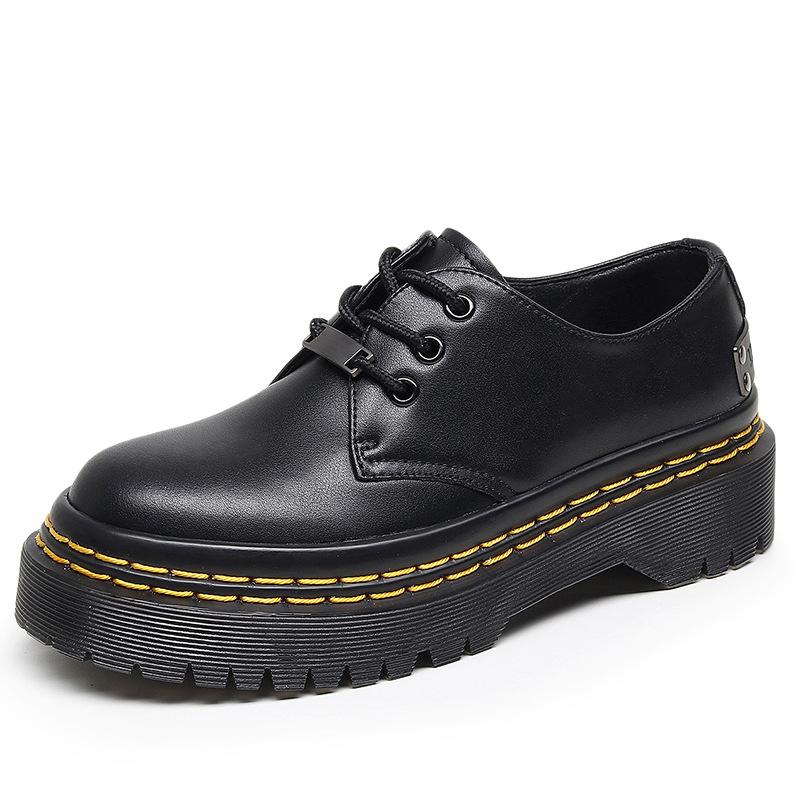 

1 thick-soled hole nameplate iron plate ex Martin shoes women s low-top leather double yellow line student muffin bottom short boots women 45 чёрный
