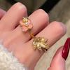Medieval Fashion Flower Dripping Oil Pink Enamel Open Ring Temperament Sweet Exquisite Niche Accessories