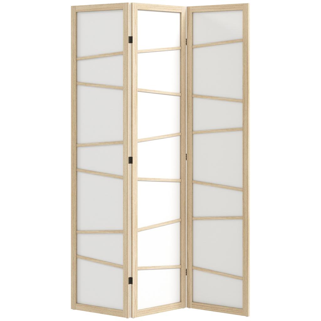 Wooden Folding Privacy Screen 3 Panel Room Divider For Bedroom Natural Wood Finish