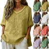 Damen Vintage Besticktes V-Ausschnitt Lockere Passform Puffärmel T-Shirt Lässiges Entspanntes Passform Oberteil für den täglichen Gebrauch Frühling Sommer Outfits