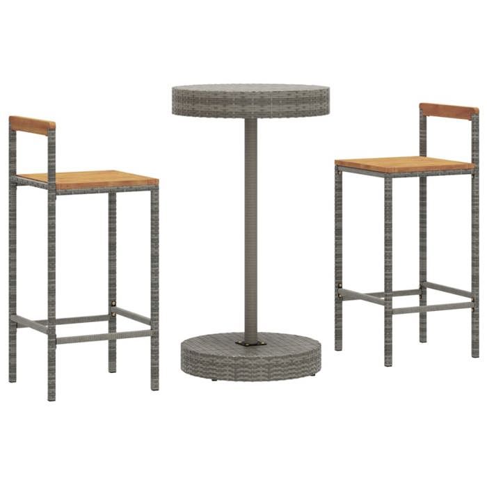 VidaXL 3-piece Garden Bar Set Grey Poly Rattan/solid Acacia Wood, Bar Table Set, Table and Bar Chair of 3187719