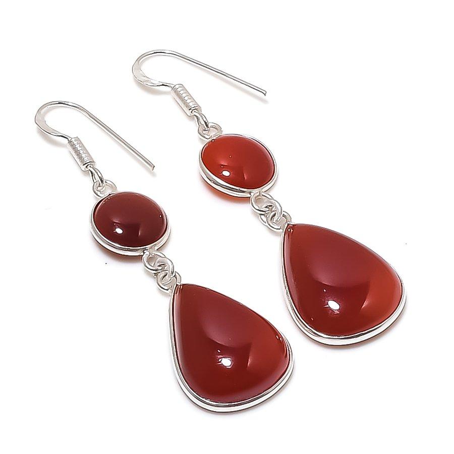 Натуральный сердолик Серебряные серьги 925 пробы 2,21  AE-12280