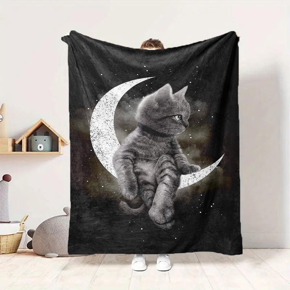 Moon Cat Flannel Blanket Throw Blanket Soft Warm Sofa Bed Camping Car home Decor Unique Christmas Gift C930107