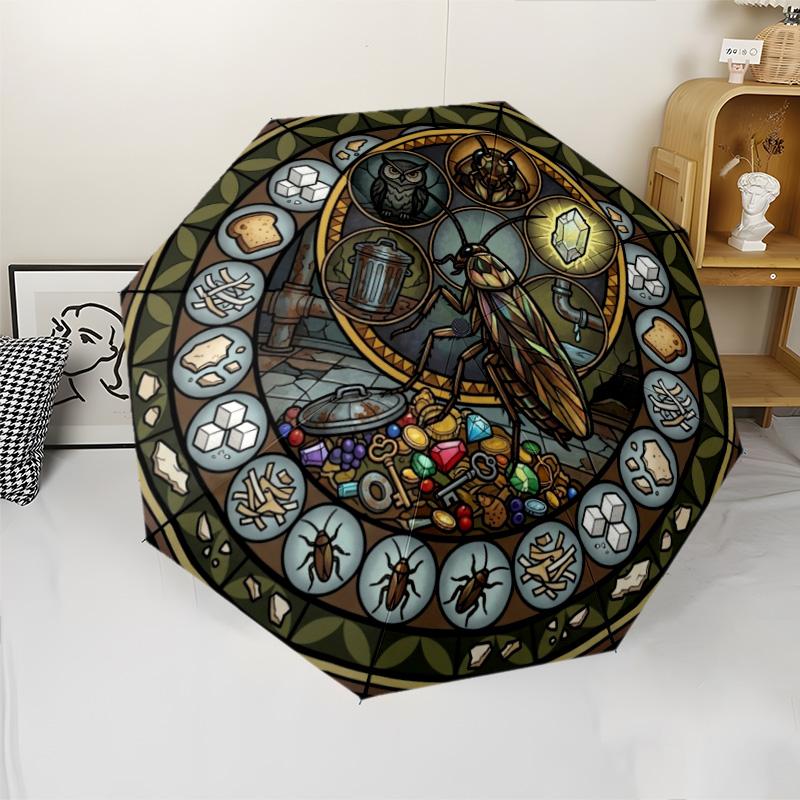 Cockroach Symbols pattern umbrella, portable and foldable design, 8 ribs, a casual accessory for Halloween, Christmas, and birthday gifts.