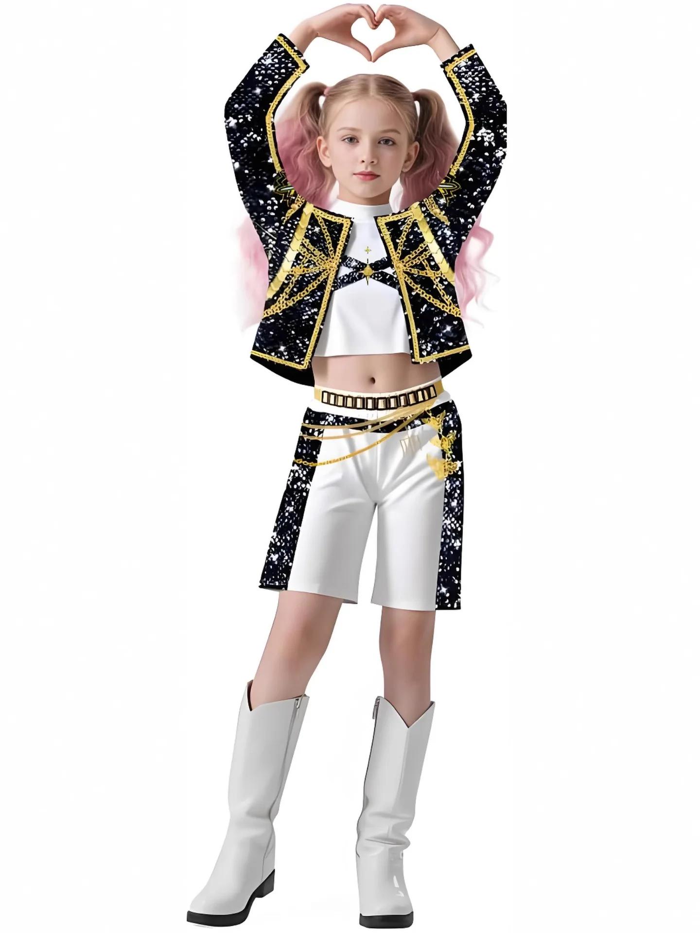 Korean Style Girls Suit Halloween Cosplay Girl Show Costume Black Shiny Suit Halloween Girl Anime Costume 110 size