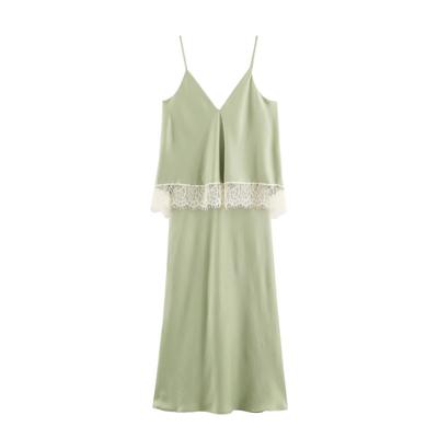 Women's Clothing French Fashion Design Silk Segment Texture Lace Splicing Suspender Dress