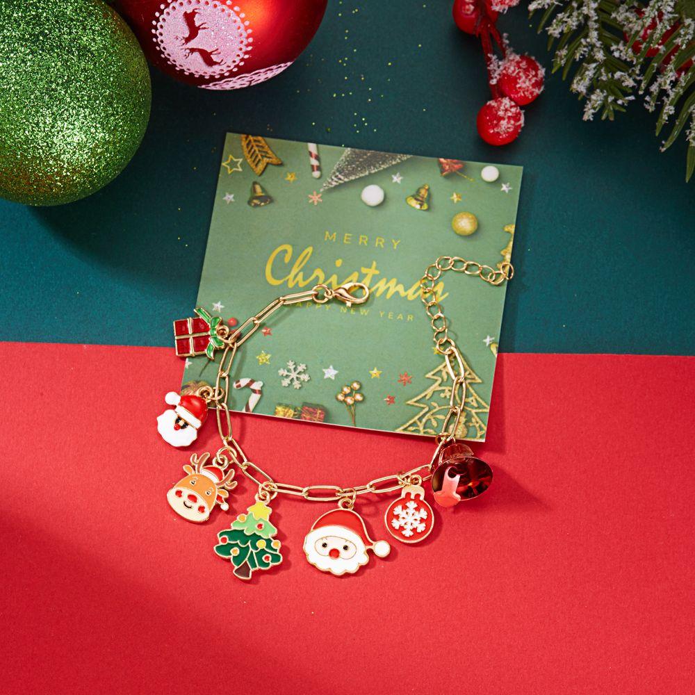 Alloy Metal Christmas Necklace Rhinestone Santa Claus Bracelet Holiday Accessories For Women Girls