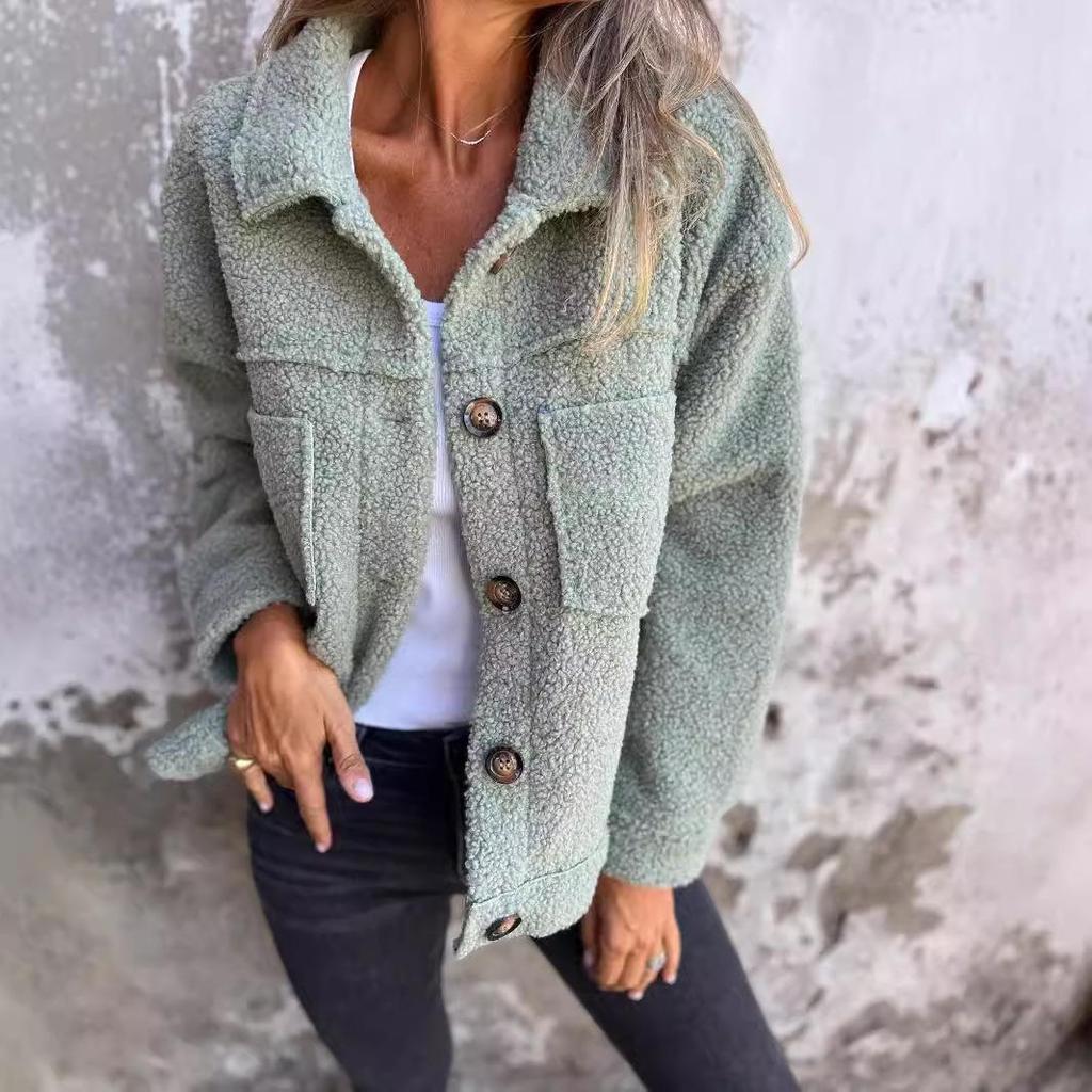 2024 Autumn/Winter Turn-Down Collar Single-Breasted Lambswool Coat