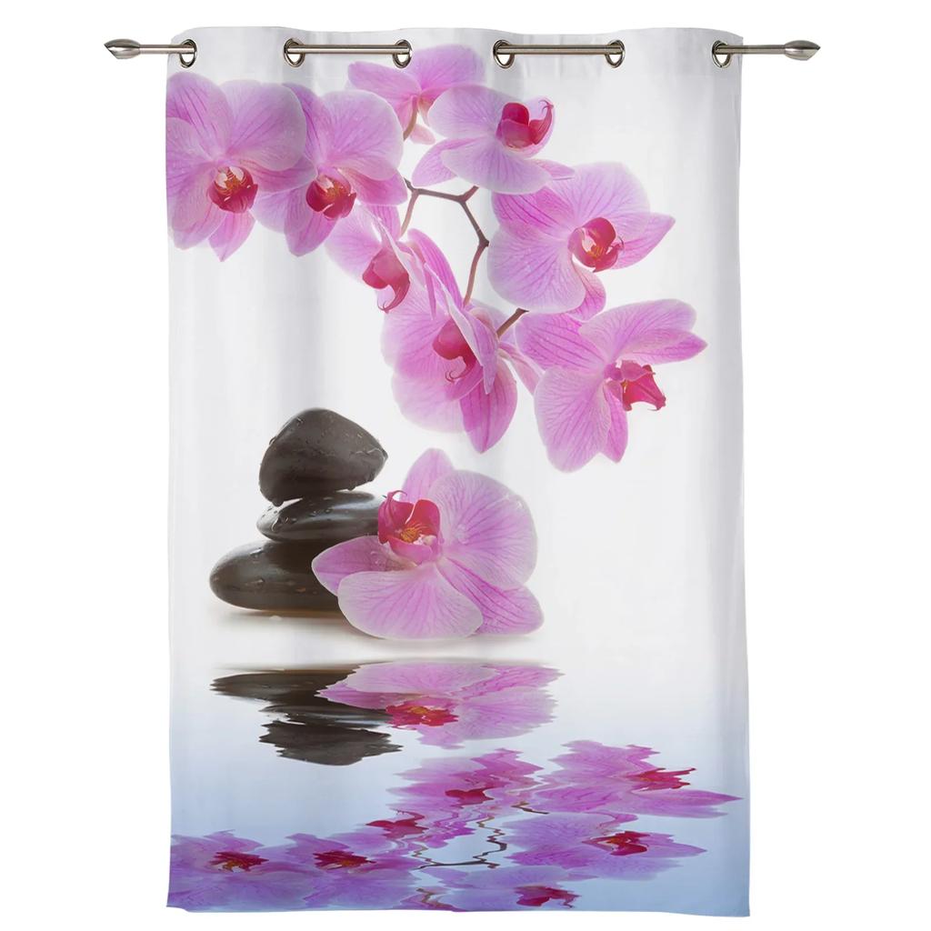 Flower Stone Pink Orchid Reflection White Curtains for Bedroom Living Room Drapes Kitchen Children Window Curtain Home Decor