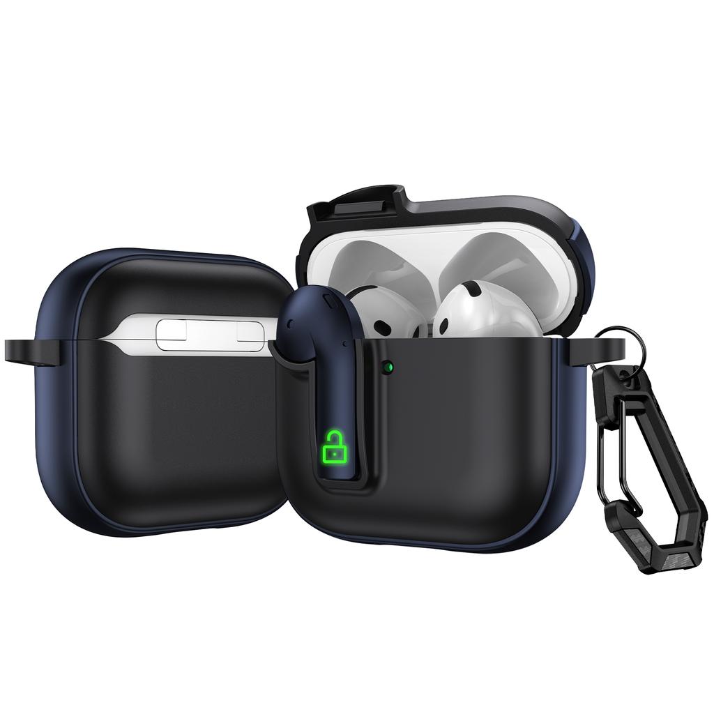 For AirPods 4 Case Colorful Lock Buckle Shockproof TPU + PC Earphone Cover with Carabiner