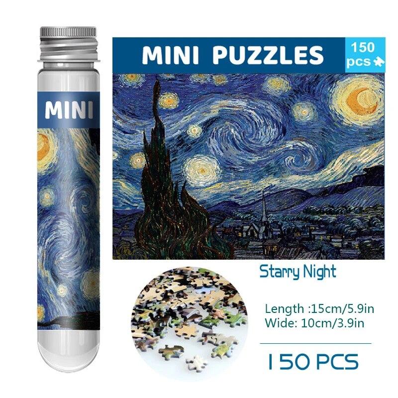 Van Gogh Sky Puzzle+fotorámeček Okenní parapet Cat 150 Mini zkumavka Puzzle Světově proslulá série obrazů Cestovní puzzle YC-M