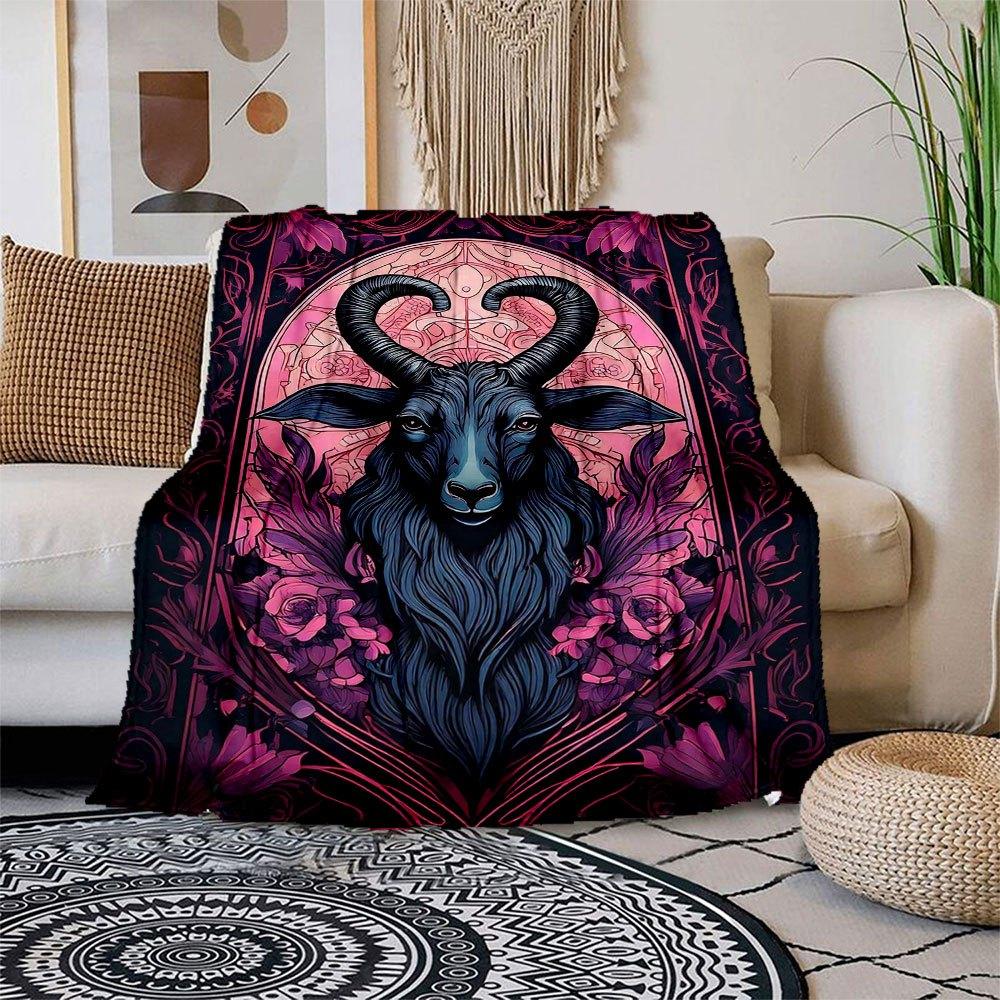 

Stained Glass Goat Wall Art: Gothic Home Decor Blanket Flannel Throw Blanket for Sofa, Bed, Travel, Camping, Office, Couch, Chair, And Bed 150x180cm