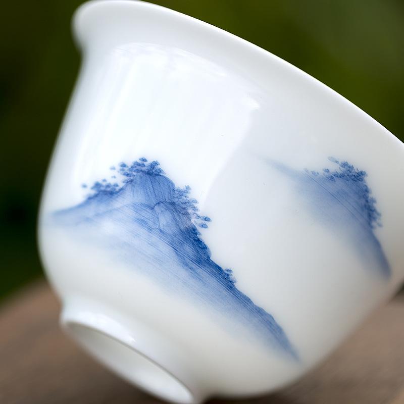 Porcelain Jade Mud Gaiwan Hand-painted Sancai Covered Bowl Chinese Kung Fu Tea Set Blue and White Teaware Teacups Tea Ceremony