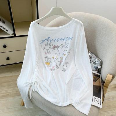 La Chapelle Women's Drawstring Print Off-Shoulder Long-Sleeve T-Shirt