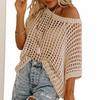 2025 Summer Women's Five-Sleeve Sexy Cutout Knit Beach Cover-Up Sweater