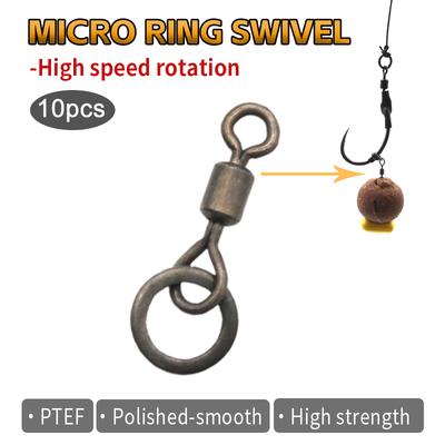 10pcs Carp Fishing Accessories Micro Ring Swivel PTEF 360º Smooth Rotation Size 20 For Use With Hook Beads For Carp Tackle