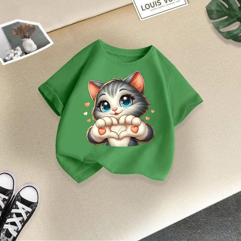 Children's Casual Short-sleeved T-shirt - Summer Boys' and Girls' Casual Cute Cat T-shirt