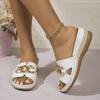 Fashion Women's Slippers Wedges Open Toe Outdoor Casual Slippers Metal Decoration Round Toe Wedges Sandals Summer Fashion Ladies Shoes
