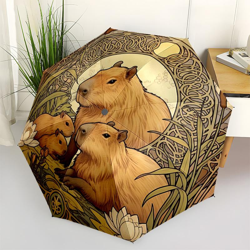 

1pc Capybara Family Automatic Opening/Closing Folding Umbrella with 8 Ribs,Windproof Portable Sunshade Umbrella Holiday gift yy260401060