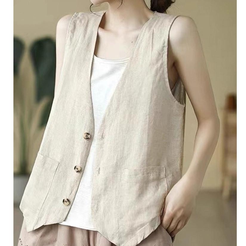 Summer Linen Vest For Women With Button Closure And V Neck Casual Sleeveless Sleeveless Vest For Adults