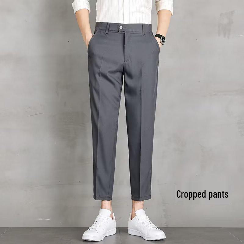 Men's High-End Black Straight-Leg Business Suit Trousers