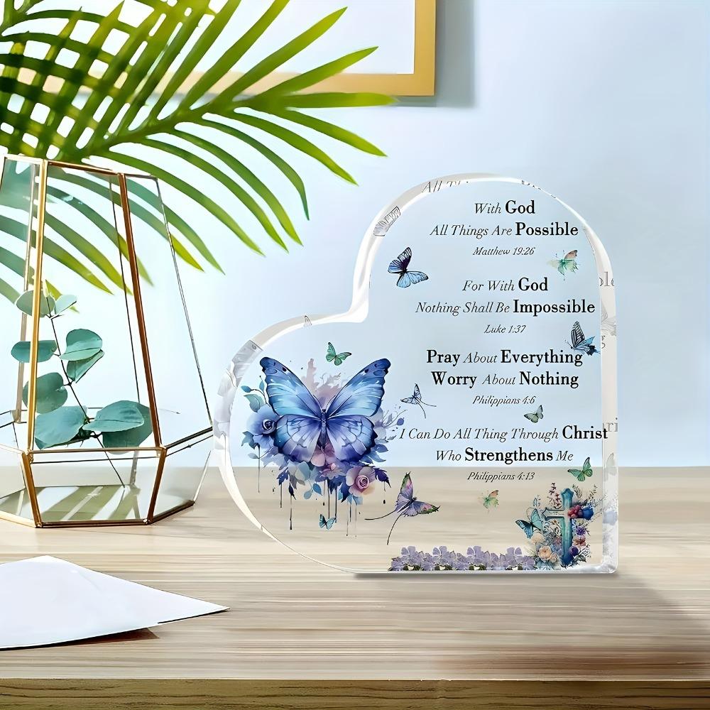 Regalo Cristiano Religione Santa, Fiori Farfalla Viola, Regalo Ispiratore, Con Versetti Biblici e Preghiera Decorazione Desktop Cristiana per Donne, Asilo