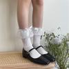 Fashionable Ruffle Mesh Splicing Ankle Socks with Bows Detail Breathable Elegant Solid Color Middle Tube Socks for Women