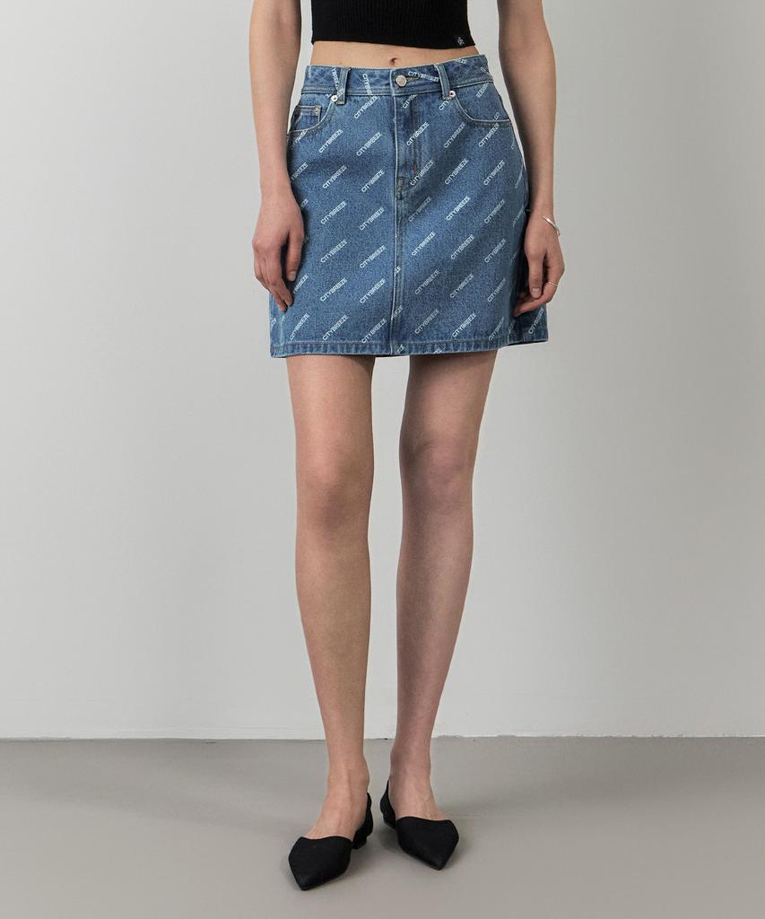 CITYBREEZE Logo Print Denim Skirt_Indigo
