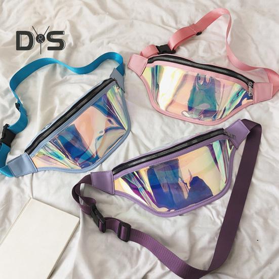 Transparent Waist Bag Waterproof Mini Fanny Pack Iridescent Belt Bag with Adjustable Strap for Women Men Travel Fitness Outdoor Use