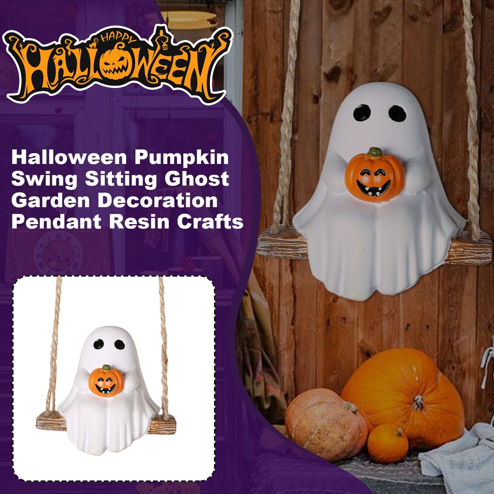 

Halloween Pumpkin Swing Sitting Garden Decoration Pendant Resin Crafts One Size белый