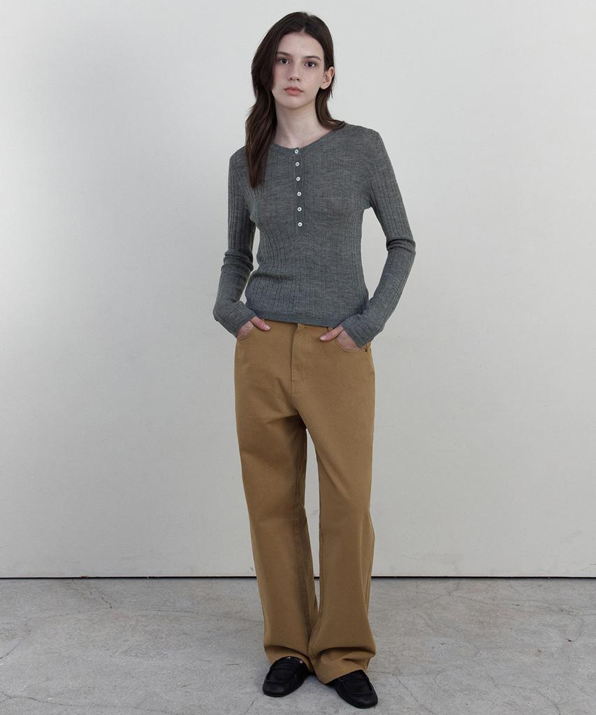 WEDNESDAYOASISFORWOMEN Vero Ribbed Henley Neck Knit_Gray(Wcb6Kn115)