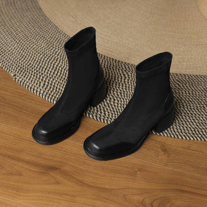 New Comfortable Sleeve Suede Martin Boots Korean Version High Heel Large Size Women's Boots Round Head Thick Sole Autumn and Winter Medium Boots
