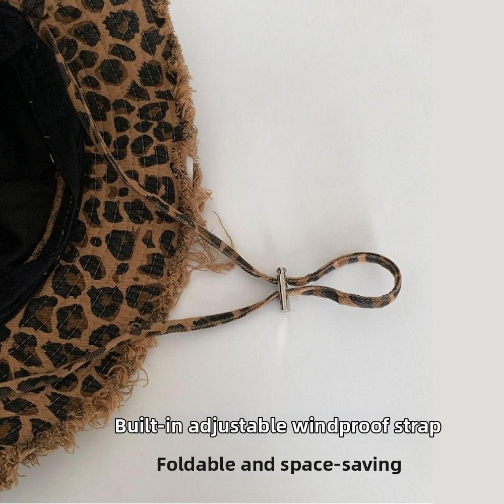 Leopard Print Women's Fisherman Hat Distressed Washed Mountaineering Hat Outdoor Activities