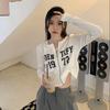 Women's Letter Print Zip-Up Cardigan: New Loose Slimming Long Sleeve Hot Girl Top