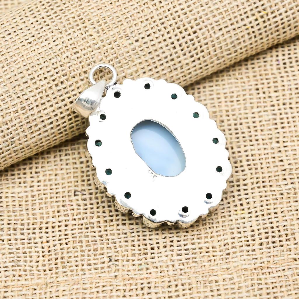 Owyhee Opal, Blue Topaz Gemstone 925 Sterling Silver Jewelry Handmade Pendant For Wedding Gift