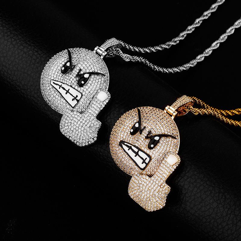 New European and American Vertical Middle Finger Expression Pendant with Copper Inlaid Zircon