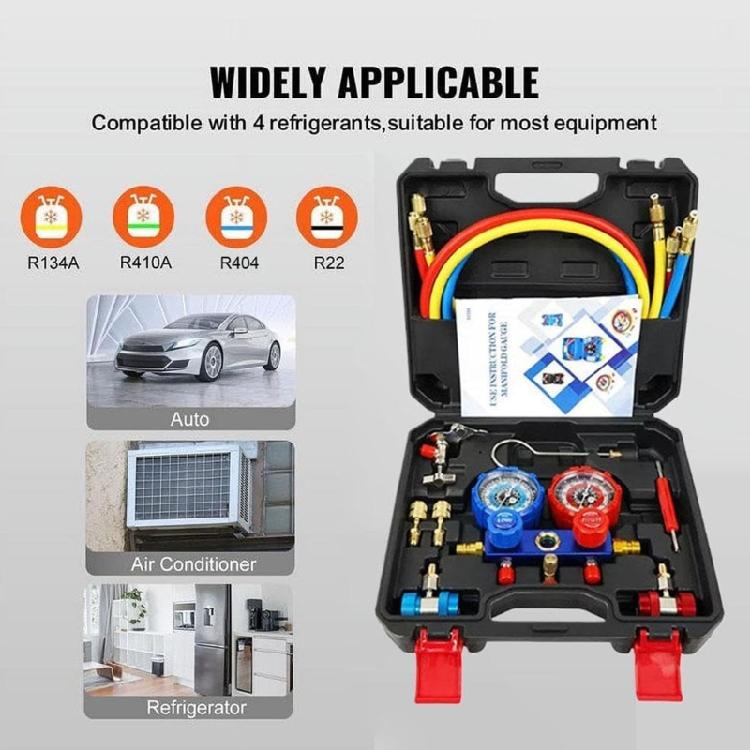 Complete Car Maintenance Tool Easy to Use for R22 R134 R404 R410 Refrigerants & Double Ranges Pressure Monitoring