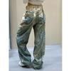 Lace Print Retro Wide-Leg Jeans