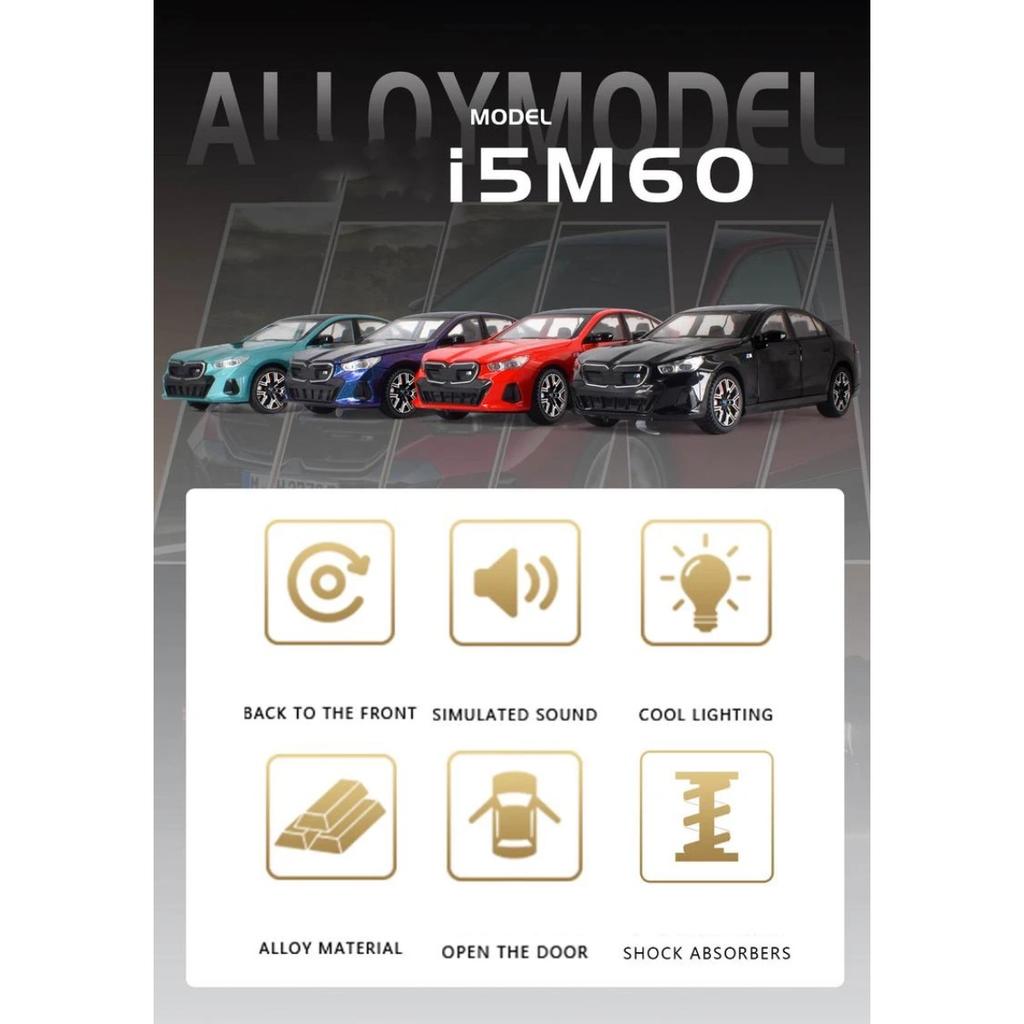 1/24 BMW I5 M60 slitinový sportovní vůz model litý kov limuzína čistě elektrická vozidla model auta simulace zvuk světlo dárek pro děti