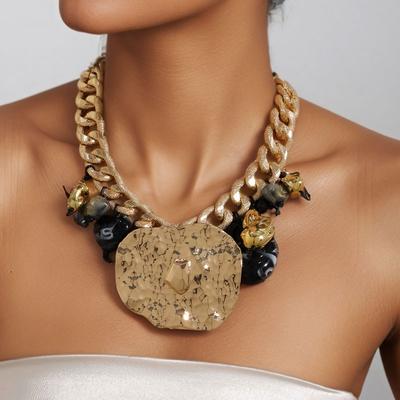 Statement Retro Stil Übertriebene Goldkette Halskette mit Geometrischem Anhänger für Damen Mädchen Hochzeit Party Schmuck